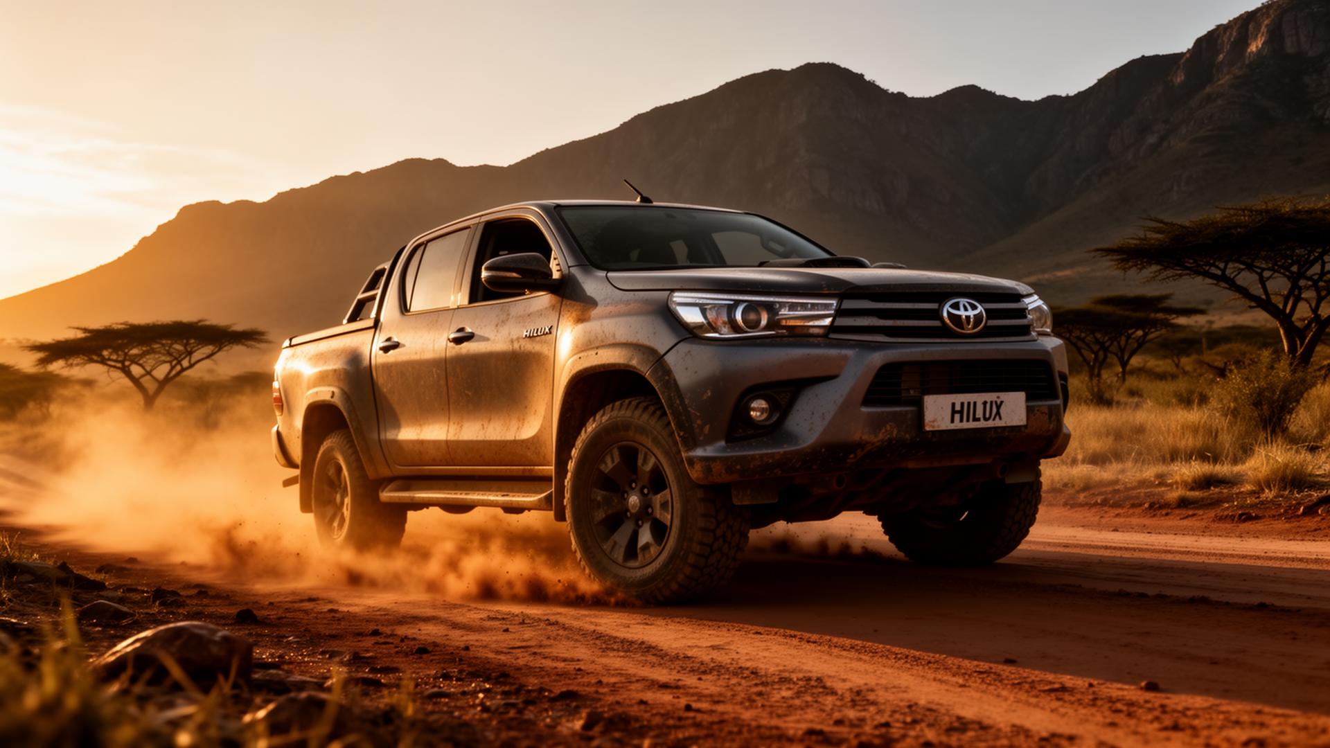 Toyota Hilux on a rugged road